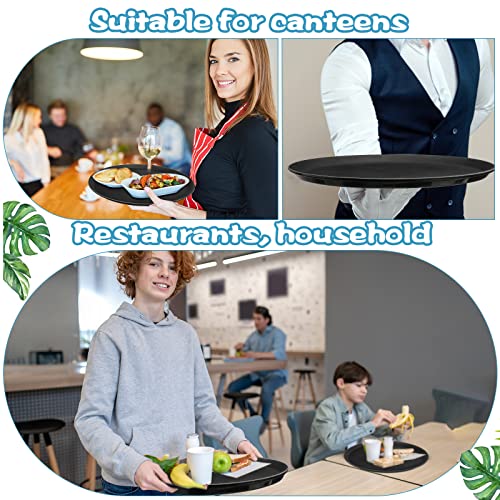 Lallisa 8 Pcs 16'' Large Restaurant Serving Trays with Rubber Lined Plastic Non Slip Tray Non Skid Round Serving Platter Server Tray for Bar Drink, Cafeteria Food, Coffee, Table, Hotel, Party, Black - My Kitchen Products