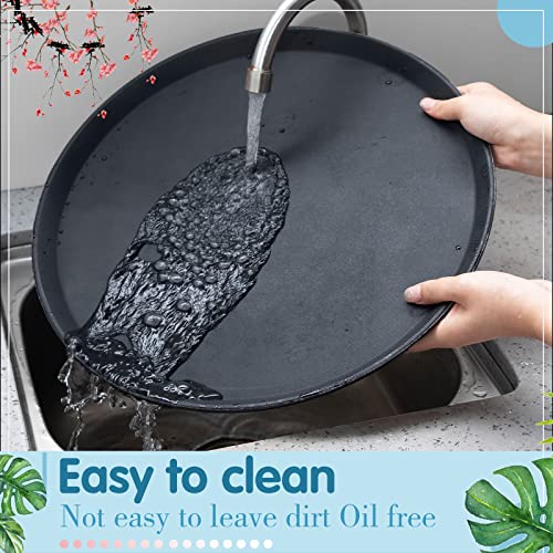 Lallisa 8 Pcs 16'' Large Restaurant Serving Trays with Rubber Lined Plastic Non Slip Tray Non Skid Round Serving Platter Server Tray for Bar Drink, Cafeteria Food, Coffee, Table, Hotel, Party, Black - My Kitchen Products