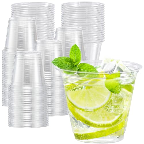 Lamosi 100 Pack 9 oz Clear Plastic Cups, Disposable Cups Wine Cocktail