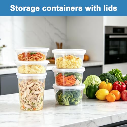 Lamosi 60 Sets Deli Containers with Lids, 8/16/32 oz Quart Containers BPA Free, Airtight Takeout Plastic Food Storage Container, Stackable Leakproof Microwave & Freezer Safe for Soup, Sauce & Leftover - My Kitchen Products