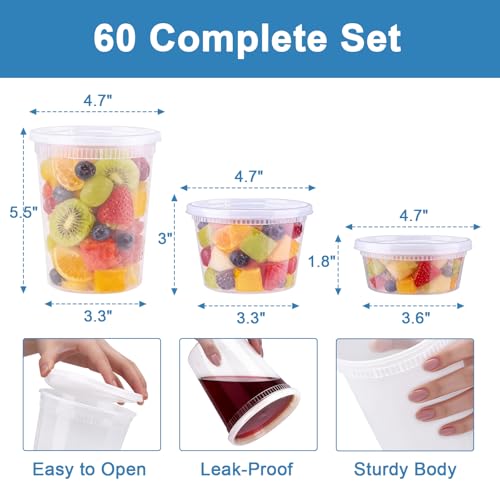 Lamosi 60 Sets Deli Containers with Lids, 8/16/32 oz Quart Containers BPA Free, Airtight Takeout Plastic Food Storage Container, Stackable Leakproof Microwave & Freezer Safe for Soup, Sauce & Leftover - My Kitchen Products