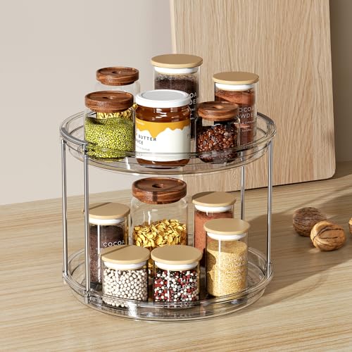 LAMU 2 Tier Lazy Susan Turntable Organizer 9.25'' Rotating Spice Rack Organization for Cabinet, Kitchen, Pantry, Countertop, Bathroom, Vanity, Medicine Cabinet Organizer, Clear - My Kitchen Products