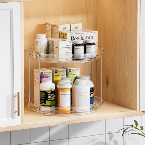 LAMU 2 Tier Lazy Susan Turntable Organizer 9.25'' Rotating Spice Rack Organization for Cabinet, Kitchen, Pantry, Countertop, Bathroom, Vanity, Medicine Cabinet Organizer, Clear - My Kitchen Products