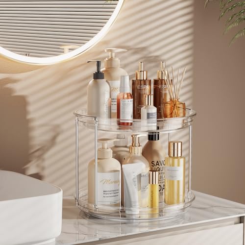 LAMU 2 Tier Lazy Susan Turntable Organizer 9.25'' Rotating Spice Rack Organization for Cabinet, Kitchen, Pantry, Countertop, Bathroom, Vanity, Medicine Cabinet Organizer, Clear - My Kitchen Products