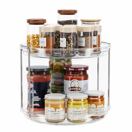LAMU 2 Tier Lazy Susan Turntable Organizer 9.25'' Rotating Spice Rack Organization for Cabinet, Kitchen, Pantry, Countertop, Bathroom, Vanity, Medicine Cabinet Organizer, Clear - My Kitchen Products