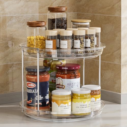 LAMU 2 Tier Lazy Susan Turntable Organizer 9.25'' Rotating Spice Rack Organization for Cabinet, Kitchen, Pantry, Countertop, Bathroom, Vanity, Medicine Cabinet Organizer, Clear - My Kitchen Products