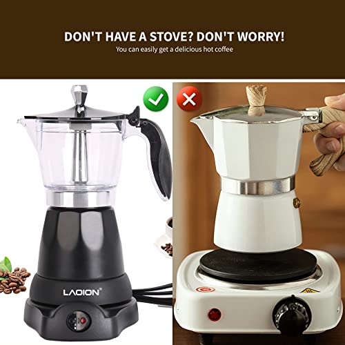 LAOION Cuban Coffee Maker, 6 or 3cup Electric Espresso Coffee Maker, Portable Cafeteras Electricas Modernas, Electric Moka Pot with Detachable Base & Overheat Protection, Coffee Gift for Home Travel - My Kitchen Products