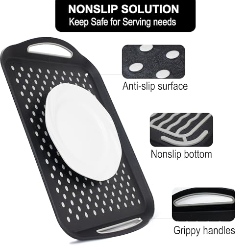 Large Anti-Slip Serving Tray with Handles, Dual Rubber Grippy Lap Food Trays for Eating, Dinning, Breakfast, on Couch/TV, Black & White - Set of 2 - My Kitchen Products