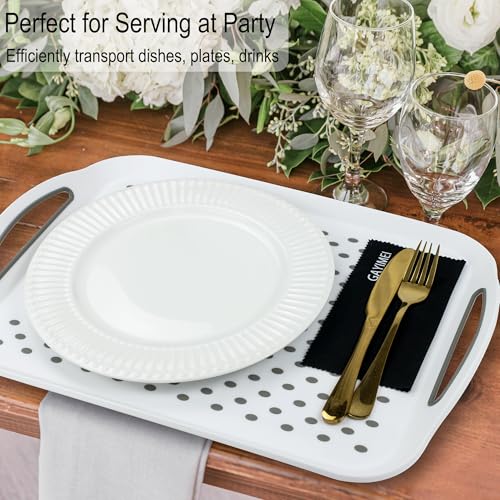 Large Anti-Slip Serving Tray with Handles, Dual Rubber Grippy Lap Food Trays for Eating, Dinning, Breakfast, on Couch/TV, Black & White - Set of 2 - My Kitchen Products