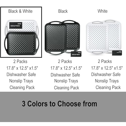 Large Anti-Slip Serving Tray with Handles, Dual Rubber Grippy Lap Food Trays for Eating, Dinning, Breakfast, on Couch/TV, Black & White - Set of 2 - My Kitchen Products