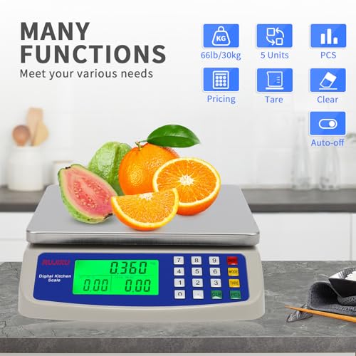 Large Digital Kitchen Scale 30KG Commercial Food Scale 66LB for Baking Bread Meat Stainless Steel Price Computing Scale LCD Display,Prep Counting Scale for Parts and Coins Adapter Included - My Kitchen Products