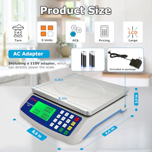 Large Digital Kitchen Scale 40kg/88lb Stainless Steel Price Computing Scale Counting Scale Deli Scale with LCD Display for Baking Bread Cooking Meat Prep Parts and Coins Adapter Included - My Kitchen Products