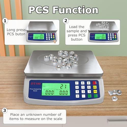 Large Digital Kitchen Scale 40kg/88lb Stainless Steel Price Computing Scale Counting Scale Deli Scale with LCD Display for Baking Bread Cooking Meat Prep Parts and Coins Adapter Included - My Kitchen Products