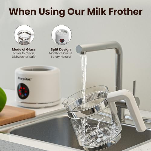 Large Electric Milk Frother and Steamer, 16.9oz/500ml Milk Steamer and Frother for Latte or Hot Chocolate, Dishwasher Safe, BPA Free, 6 Functions, Enjoy Perfect Milk Froth in 2 Min (White-Glass) - My Kitchen Products