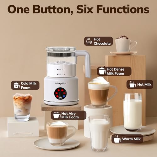 Large Electric Milk Frother and Steamer, 16.9oz/500ml Milk Steamer and Frother for Latte or Hot Chocolate, Dishwasher Safe, BPA Free, 6 Functions, Enjoy Perfect Milk Froth in 2 Min (White-Glass) - My Kitchen Products