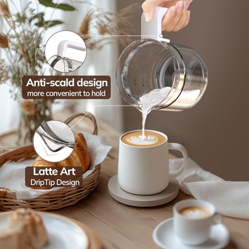 Large Electric Milk Frother and Steamer, 16.9oz/500ml Milk Steamer and Frother for Latte or Hot Chocolate, Dishwasher Safe, BPA Free, 6 Functions, Enjoy Perfect Milk Froth in 2 Min (White-Glass) - My Kitchen Products