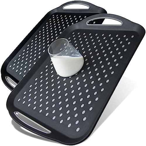 Large Nonslip Serving Tray with Handles, Silicone Grippy Dots Lap Food Trays for Eating, Dishwasher Safe Serve for Breakfast