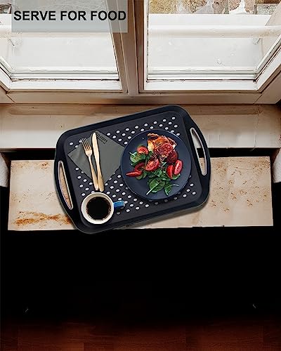 Large Nonslip Serving Tray with Handles, Silicone Grippy Dots Lap Food Trays for Eating, Dishwasher Safe Serve for Breakfast Dinner Snack Fruit Appetizers Beverage, Rectangular, Set of 2, Black - My Kitchen Products