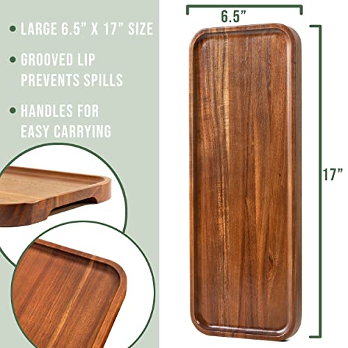 Large Solid Acacia Wood Serving Trays (17 x 6.5 inches) Rectangular Wooden Serving Platters for Home Decor, Food, Vegetables, Fruit, Charcuterie, Appetizer Serving Tray, Cheese Board (Set of 3 Plates) - My Kitchen Products