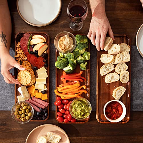 Large Solid Acacia Wood Serving Trays (17 x 6.5 inches) Rectangular Wooden Serving Platters for Home Decor, Food, Vegetables, Fruit, Charcuterie, Appetizer Serving Tray, Cheese Board (Set of 3 Plates) - My Kitchen Products