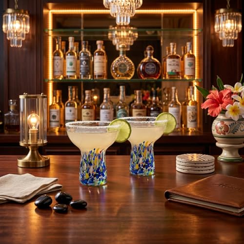 Large Stemless Margarita Glasses Set of 2-14oz Luxury Hand Blown Confetti Margaritas, Martini, Cocktails, Water, Wine, Dessert & Champagne Glasses Cinco de Mayo - My Kitchen Products