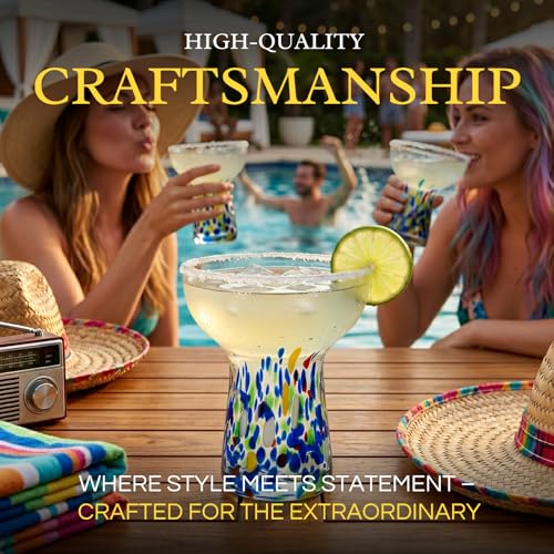 Large Stemless Margarita Glasses Set of 2-14oz Luxury Hand Blown Confetti Margaritas, Martini, Cocktails, Water, Wine, Dessert & Champagne Glasses Cinco de Mayo - My Kitchen Products