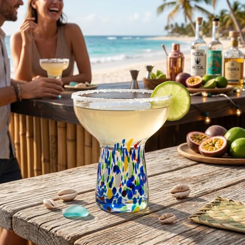 Large Stemless Margarita Glasses Set of 2-14oz Luxury Hand Blown Confetti Margaritas, Martini, Cocktails, Water, Wine, Dessert & Champagne Glasses Cinco de Mayo - My Kitchen Products