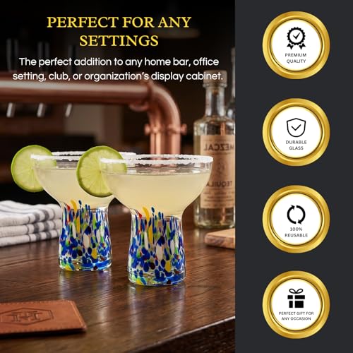 Large Stemless Margarita Glasses Set of 2-14oz Luxury Hand Blown Confetti Margaritas, Martini, Cocktails, Water, Wine, Dessert & Champagne Glasses Cinco de Mayo - My Kitchen Products