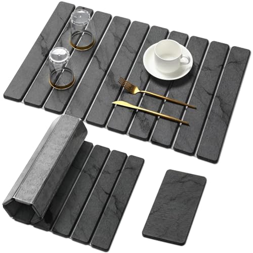 Large Stone Dish Drying Mat for Kitchen Counter, Quick Dry Stone Dishes/Bath Mats,Foldable Water Absorbing Diatomaceous Earth Drying Organizer Pad for Plate Rack Bottles Utensils(Dark Gray 24"×16") - My Kitchen Products