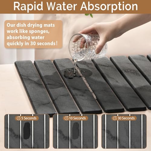 Large Stone Dish Drying Mat for Kitchen Counter, Quick Dry Stone Dishes/Bath Mats,Foldable Water Absorbing Diatomaceous Earth Drying Organizer Pad for Plate Rack Bottles Utensils(Dark Gray 24"×16") - My Kitchen Products
