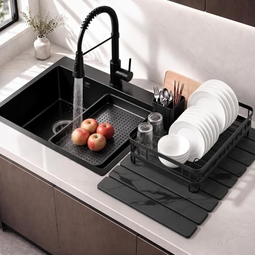 Large Stone Dish Drying Mat for Kitchen Counter, Quick Dry Stone Dishes/Bath Mats,Foldable Water Absorbing Diatomaceous Earth Drying Organizer Pad for Plate Rack Bottles Utensils(Dark Gray 24"×16") - My Kitchen Products