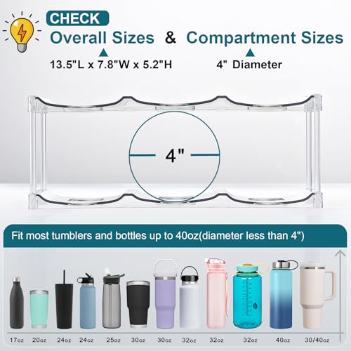 LARGER Compartment - Stackable Water Bottle Organizer Holder - for Stanley & Others' Large Tumbler - Clear Wine Rack, Cup Bottle Holder for Cabinet Home Countertop Fridge Pantry Shelf, 3 Tier Hold 9 - My Kitchen Products