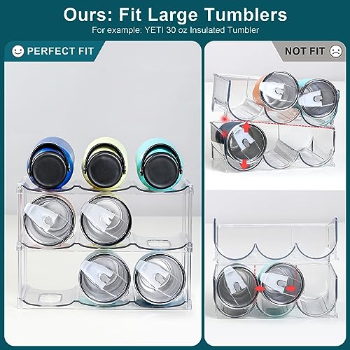 LARGER Compartment - Stackable Water Bottle Organizer Holder - for Stanley & Others' Large Tumbler - Clear Wine Rack, Cup Bottle Holder for Cabinet Home Countertop Fridge Pantry Shelf, 3 Tier Hold 9 - My Kitchen Products