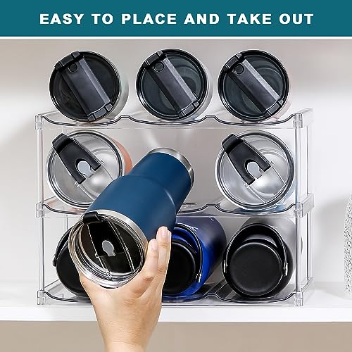 LARGER Compartment - Stackable Water Bottle Organizer Holder - for Stanley & Others' Large Tumbler - Clear Wine Rack, Cup Bottle Holder for Cabinet Home Countertop Fridge Pantry Shelf, 3 Tier Hold 9 - My Kitchen Products