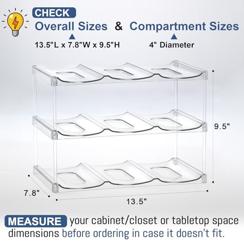 LARGER Compartment - Stackable Water Bottle Organizer Holder - for Stanley & Others' Large Tumbler - Clear Wine Rack, Cup Bottle Holder for Cabinet Home Countertop Fridge Pantry Shelf, 3 Tier Hold 9 - My Kitchen Products