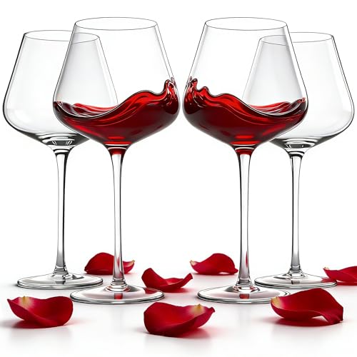 LASTURYCX Wine Glasses Set of 4, 18OZ Large Crystal Red Wine Glasses, Hand Blown Vintage Wine Glasses with Thin