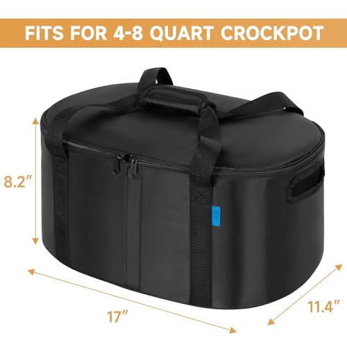 LASUK Portable Slow Cooker Travel Bag, Isulated Carrier Case Tote for 4-8 Quart Crock Carrier Compatible with Else Brands, Internal Mesh Net Holds Pot in Place, For Travel, Outdoor, Picnic, Black - My Kitchen Products