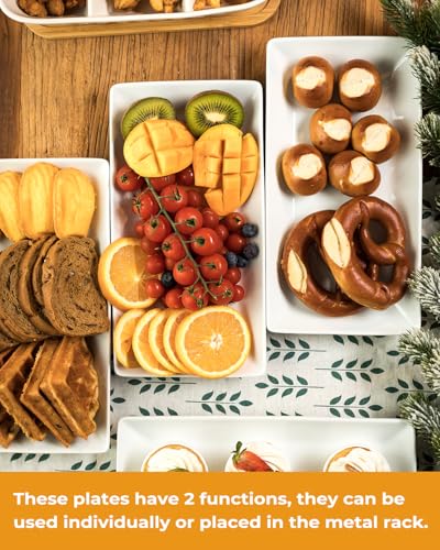 LAUCHUH 3 Tier Serving Tray, Porcelain Serving Platter Tier Serving Stand with Collapsible Sturdier Rack, Serving Trays and Platters Dessert Party Display Set for Father's Day, Gold, 12 Inch - My Kitchen Products