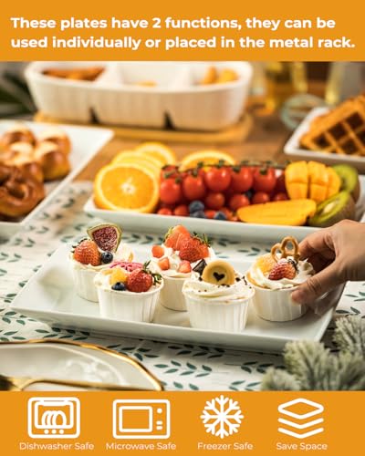 LAUCHUH 3 Tier Serving Tray, Porcelain Serving Platter Tier Serving Stand with Collapsible Sturdier Rack, Serving Trays and Platters Dessert Party Display Set for Father's Day, Gold, 12 Inch - My Kitchen Products