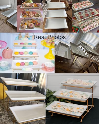 LAUCHUH 3 Tier Serving Tray, Porcelain Serving Platter Tier Serving Stand with Collapsible Sturdier Rack, Serving Trays and Platters Dessert Party Display Set for Father's Day, Gold, 12 Inch - My Kitchen Products