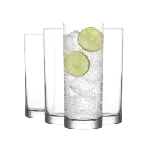 LAV Highball Glasses Set of 4, Lead-Free Elegant Tall Glass, Tom Collins, Bar Beverage Glassware for Water, Mojito, Iced