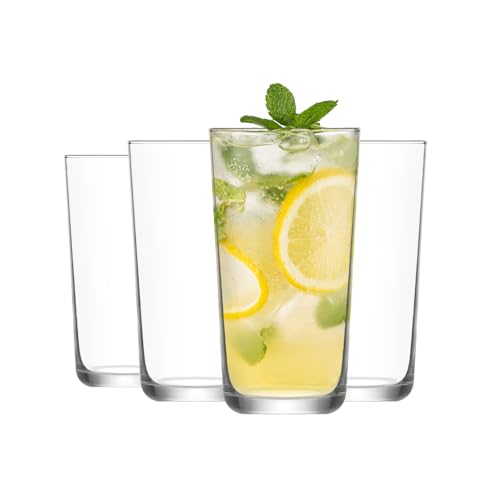 LAV Premium Long Drink Glasses, Lead-Free Highball Glass Set, Pack of 4, Dishwasher Safe, for Water, Juice