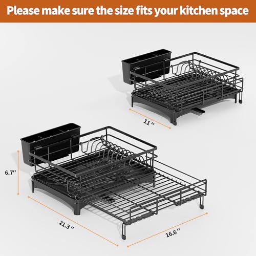 Laveshop Dish Drying Rack - Expandable Rack, Large Capacity Dish Drainer for Kitchen Counter, Rust-Proof with Utensil Holder, Black - My Kitchen Products