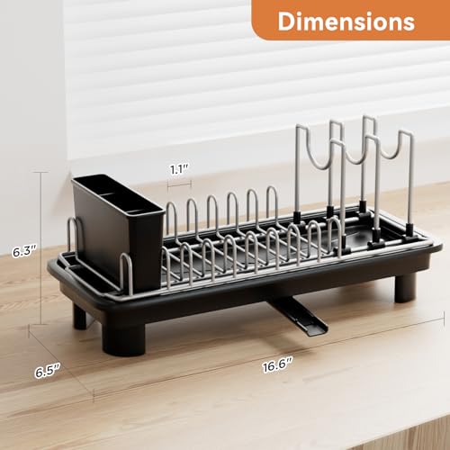 Laveshop Small Dish Drying Rack, Compact Dish Drainer for Kitchen Counter, with Adjustable Back Slots, Space-Saving for Small Kitchens, Black - My Kitchen Products