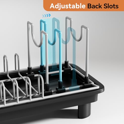 Laveshop Small Dish Drying Rack, Compact Dish Drainer for Kitchen Counter, with Adjustable Back Slots, Space-Saving for Small Kitchens, Black - My Kitchen Products