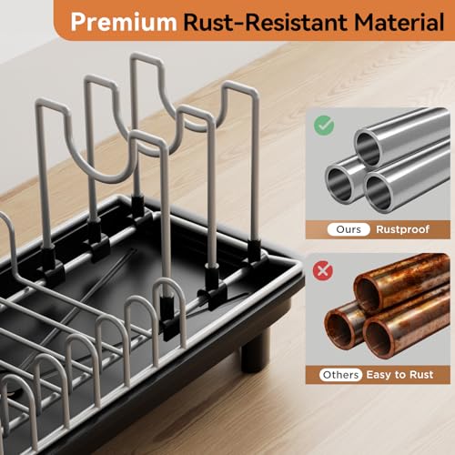 Laveshop Small Dish Drying Rack, Compact Dish Drainer for Kitchen Counter, with Adjustable Back Slots, Space-Saving for Small Kitchens, Black - My Kitchen Products