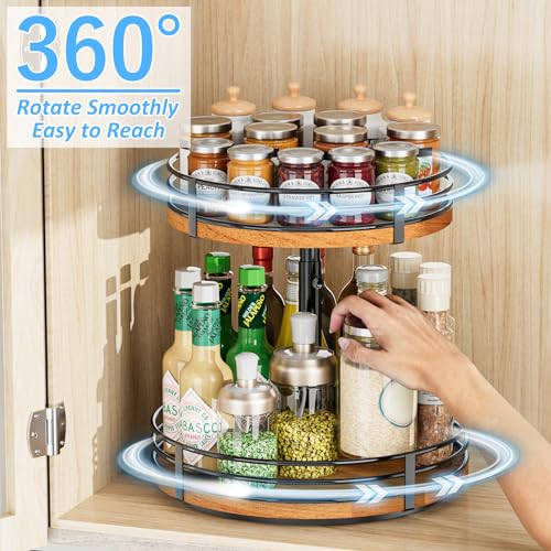 Lazy Susan Turntable Organizer Adjustable - 2 Tier Wood Rotating Spice Rack 12 Inch Lazy Susan for Kitchen Countertop Cabinet Pantry Cupboard Dining Table Bathroom Coffee Bar Home Storage - My Kitchen Products