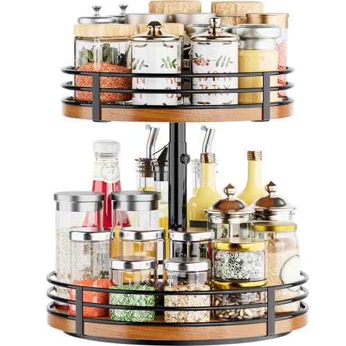 Lazy Susan Turntable Organizer Adjustable - 2 Tier Wood Rotating Spice Rack 12 Inch Lazy Susan for Kitchen Countertop Cabinet Pantry Cupboard Dining Table Bathroom Coffee Bar Home Storage - My Kitchen Products