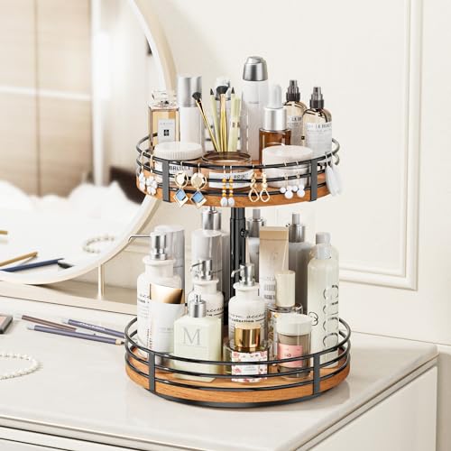 Lazy Susan Turntable Organizer Adjustable - 2 Tier Wood Rotating Spice Rack 12 Inch Lazy Susan for Kitchen Countertop Cabinet Pantry Cupboard Dining Table Bathroom Coffee Bar Home Storage - My Kitchen Products