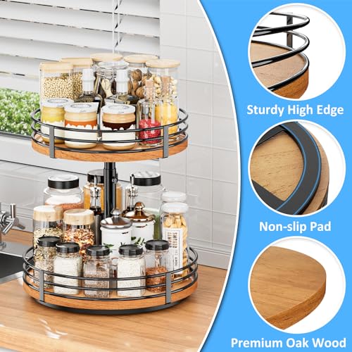 Lazy Susan Turntable Organizer Adjustable - 2 Tier Wood Rotating Spice Rack 12 Inch Lazy Susan for Kitchen Countertop Cabinet Pantry Cupboard Dining Table Bathroom Coffee Bar Home Storage - My Kitchen Products